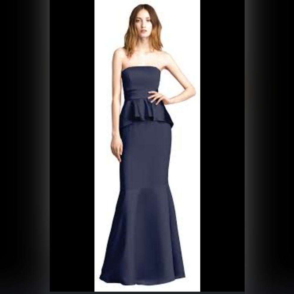 VERA WANG WHITE peplum navy blue wedding guest bridesmaid evening gown 10